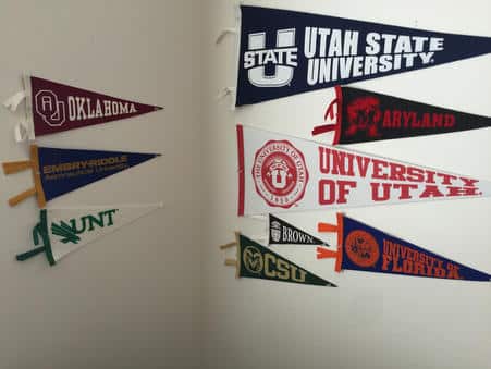 Pennants on a wall.